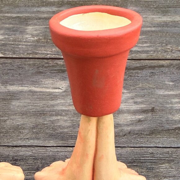 Vintage Set Art Pottery Funny Face Waddle Feet Candle Holders Air Planter Whimsy - Picture 8 of 11